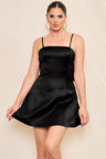 Black Bow Back Satin Mini Dress front