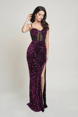 fuchsia Bustier mesh corset teddy velvet maxi dress