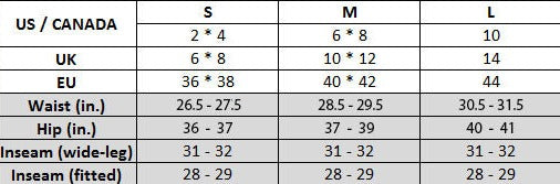 CQbyCQ size chart