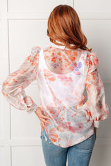 Sheer Floral Button Up Blouse