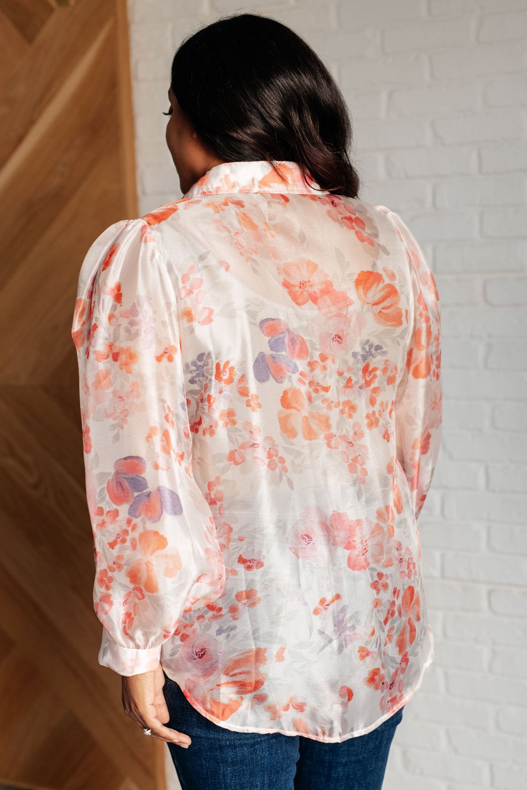 Sheer Floral Button Up Blouse