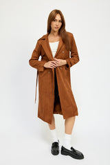 Camel color Suede Trench Coat front view