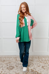 Miss Thang Colorblock V-Neck Henley in Green