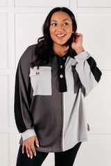 Miss Thang Colorblock V-Neck Henley in Grey