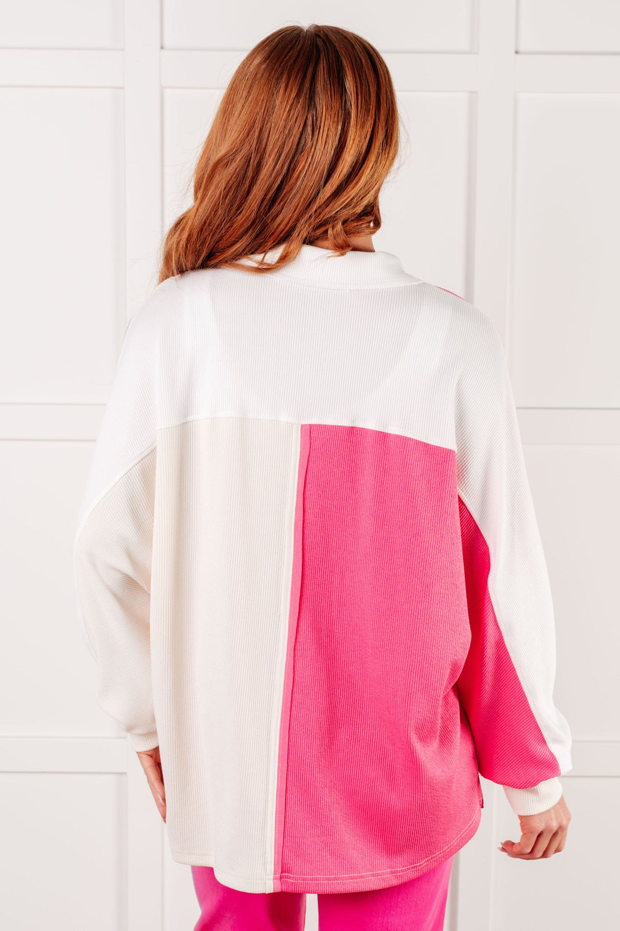 Miss Thang Colorblock V-Neck Henley in Pink