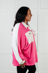 Miss Thang Colorblock V-Neck Henley in Pink