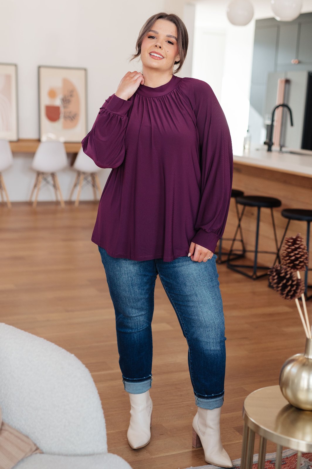 Plum Sophistication Mock Neck Blouse