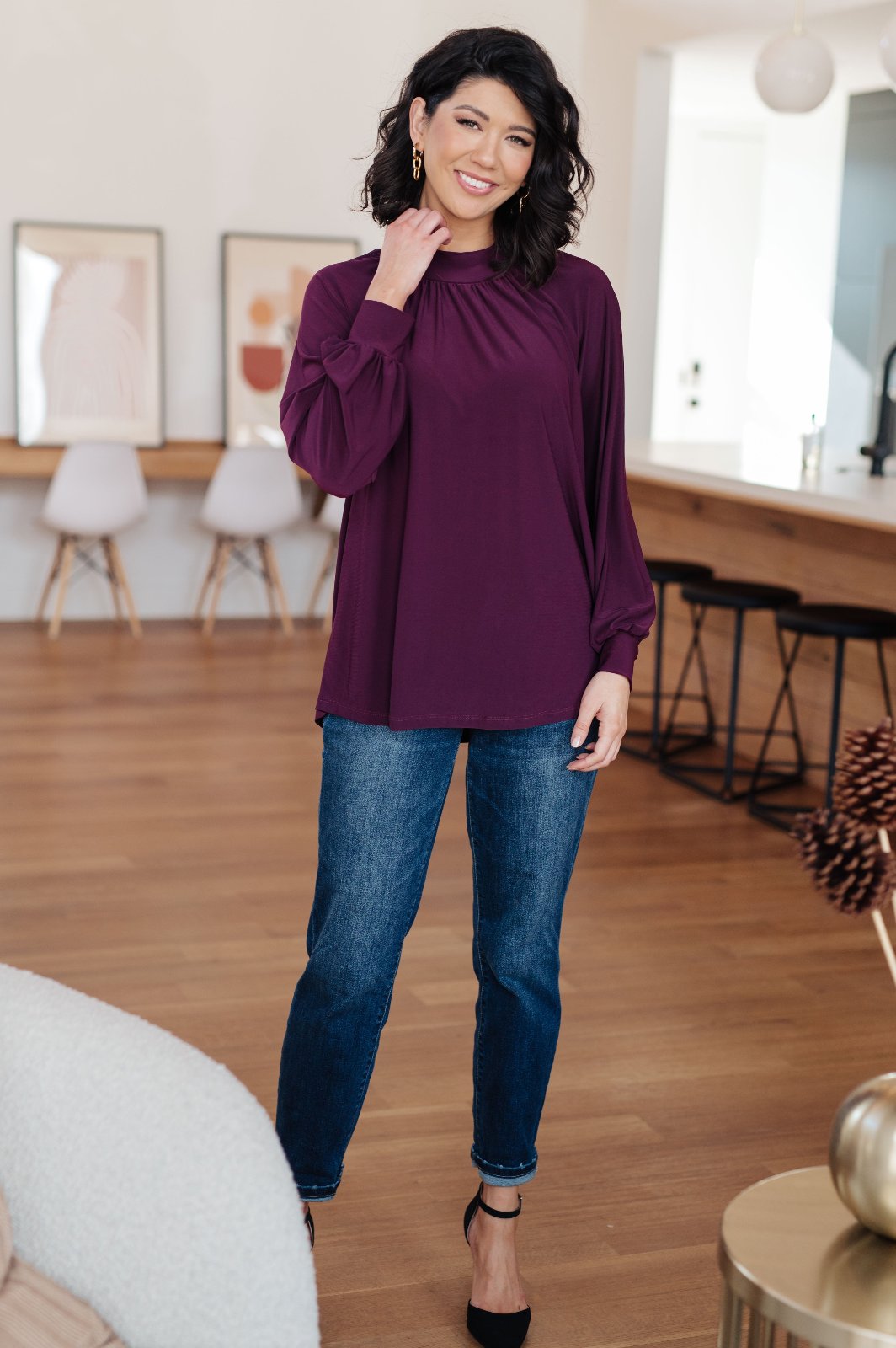 Plum Sophistication Mock Neck Blouse