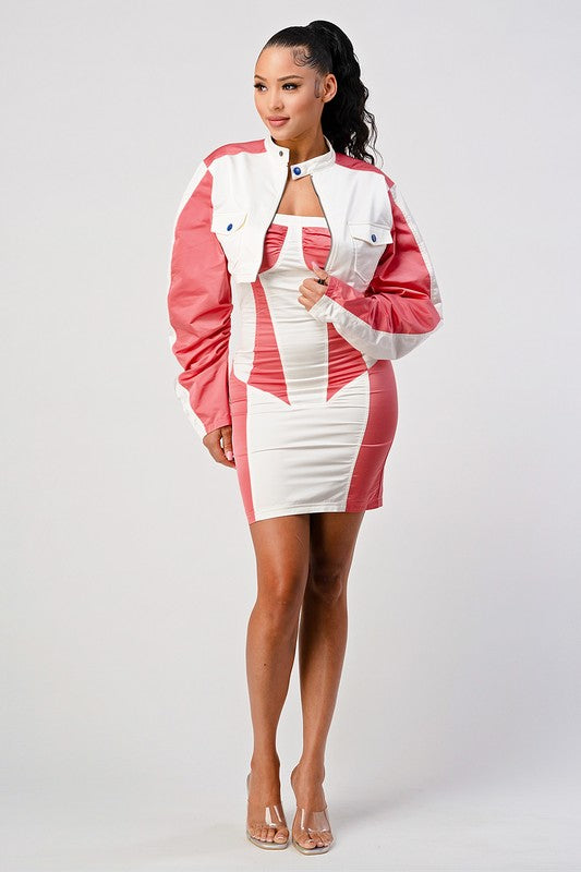 Coral Jacket and Dress Set