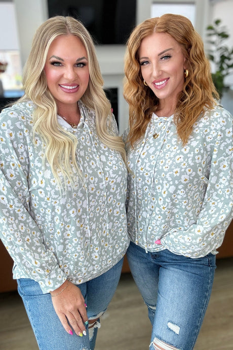 Floral French Terry Pullover Sweater - Sage