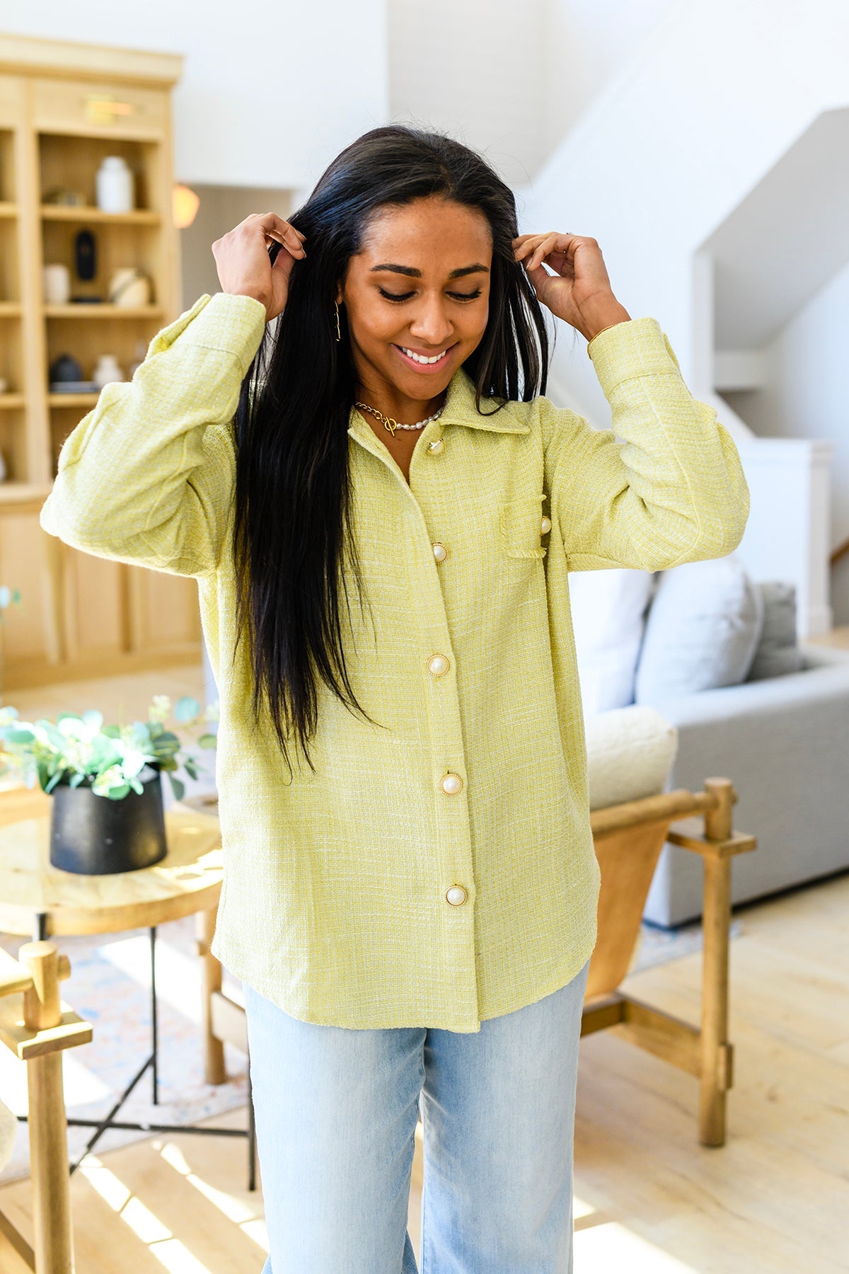 Pearl Tweed Shacket in Yellow