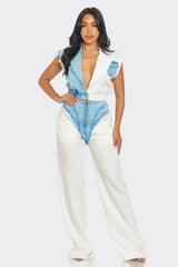 Denim Contrast Flowy Pant Set