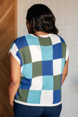 Blue & Green Checkered Sleeveless Sweater