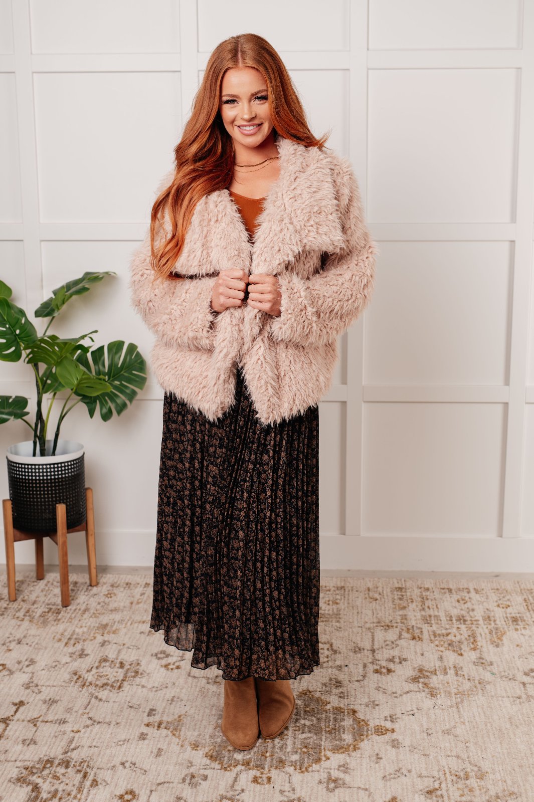 Fuzzy Faux Lamb Fur Coat