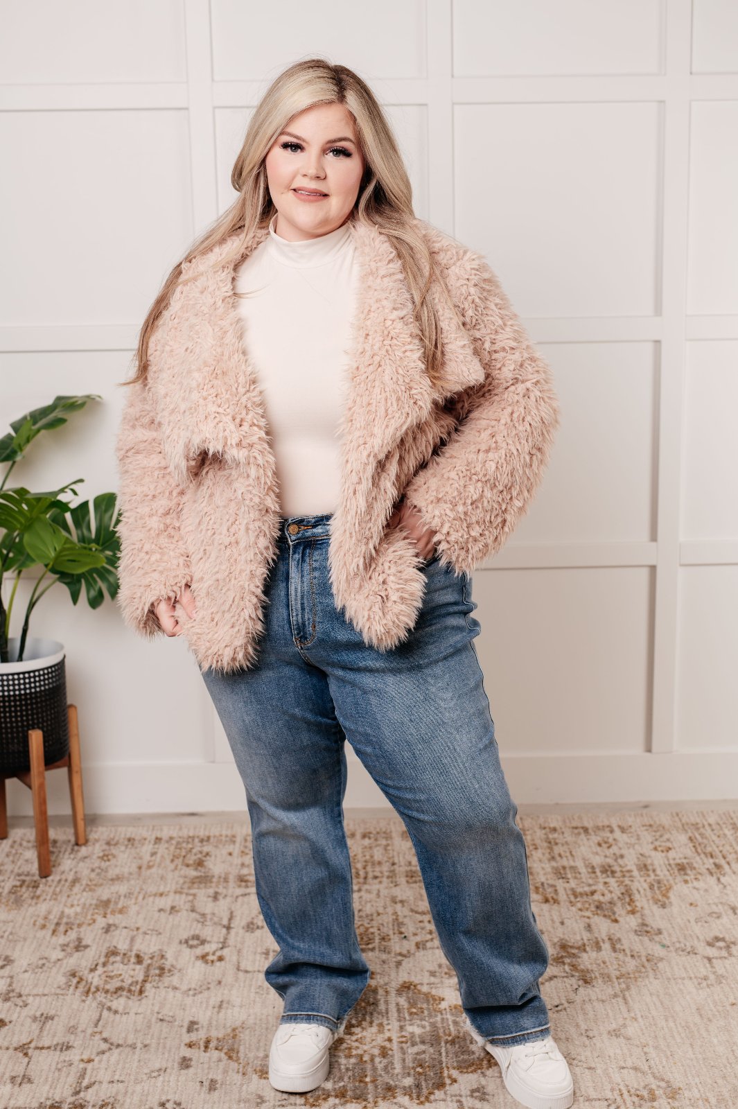 Fuzzy Faux Lamb Fur Coat