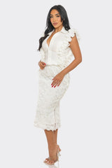 White Rosette Embellished Skirt Set