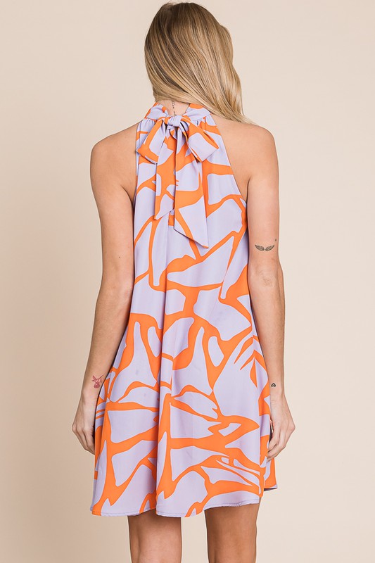 Lavender Abstract Print Halter Sundress