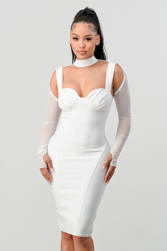 Divva Cold-Shoulder Midi Dress in White