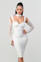 Divva Cold-Shoulder Midi Dress in White