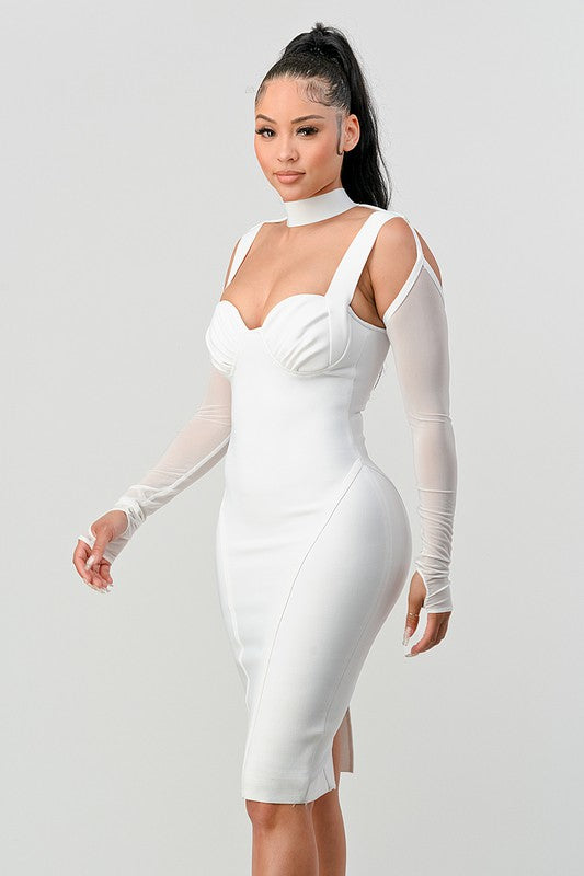 Divva Cold-Shoulder Midi Dress in White