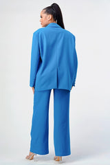 blue business CASUAL LOOSE FIT BLAZER AND PANTS set