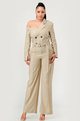 Double Breasted Trench Jumpsuit in Beige