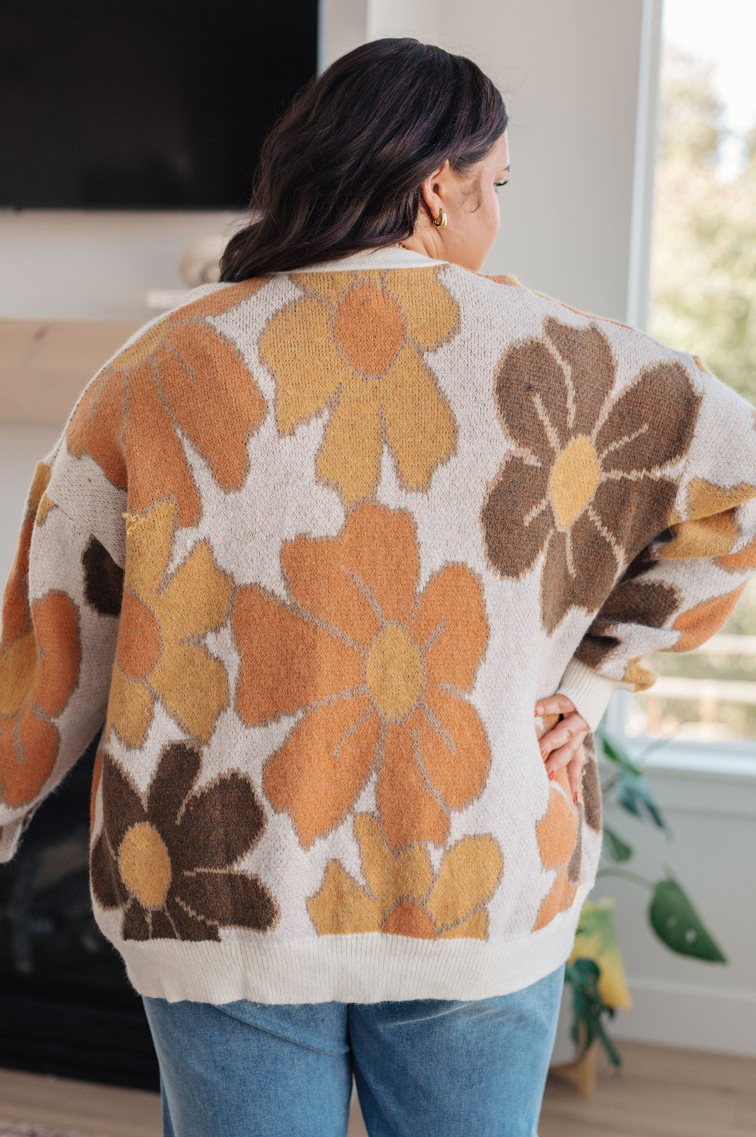 plus size Retro Mod Floral Cardigan back