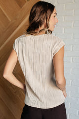 size small model wearing Light Brown Embossed Top back view