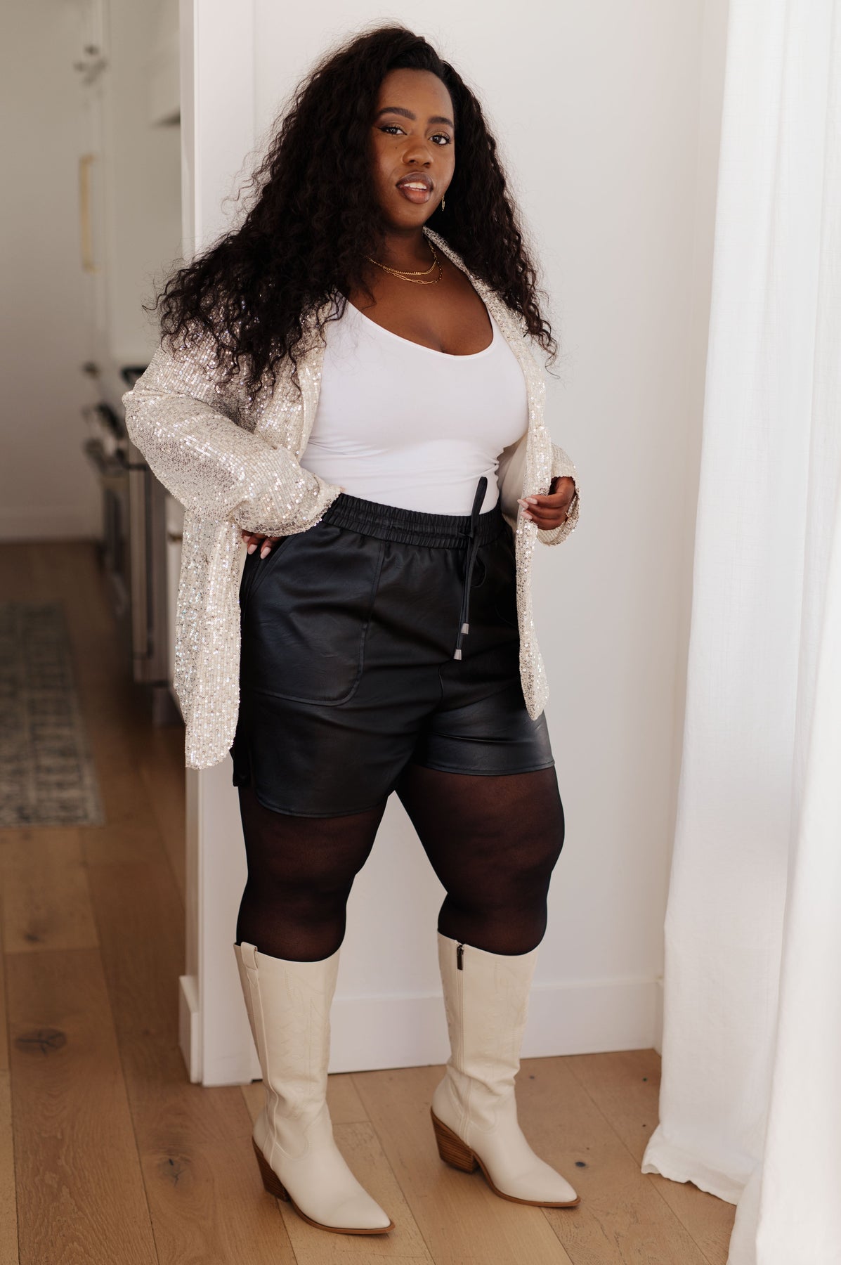 Black plus size faux leather shorts