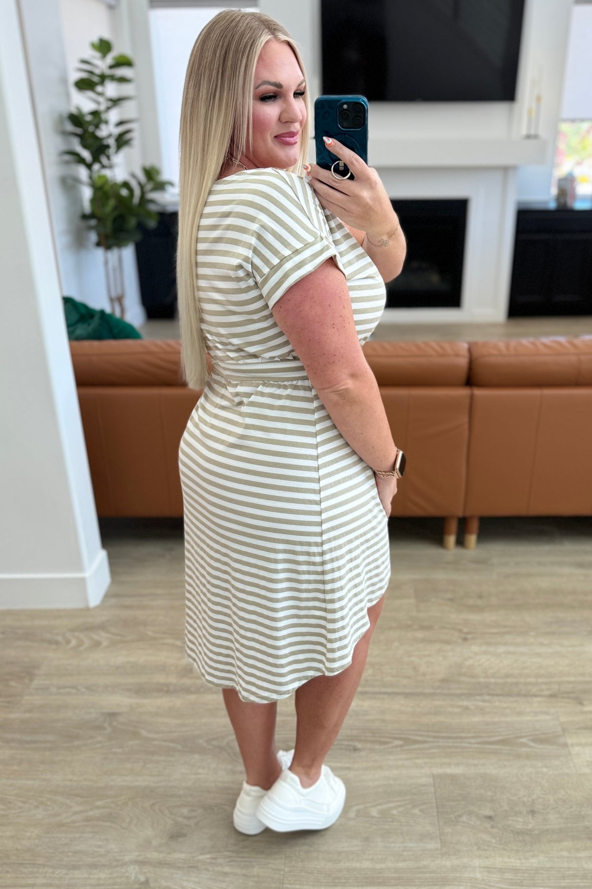 Striped Faux Wrap Tulip Dress