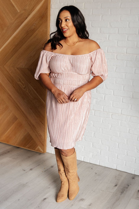 Blush Plisse Balloon Sleeve Dress