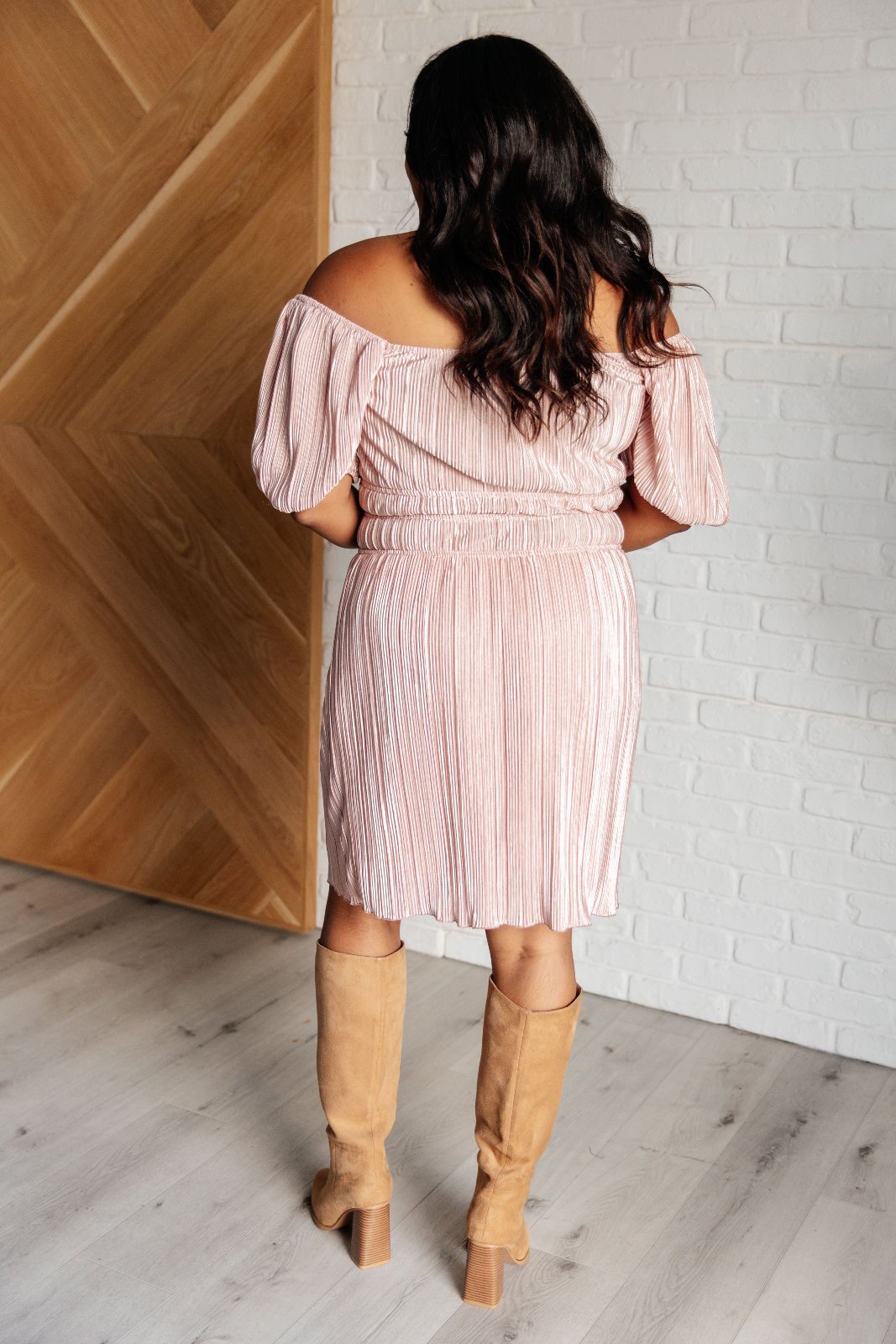 Blush Plisse Balloon Sleeve Dress