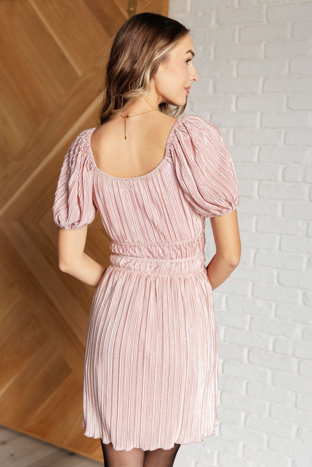 Blush Plisse Balloon Sleeve Dress