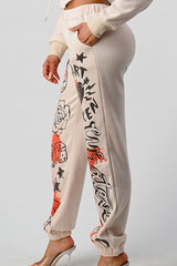 Cropped Jacket and Graphic Pants Set - Ivory