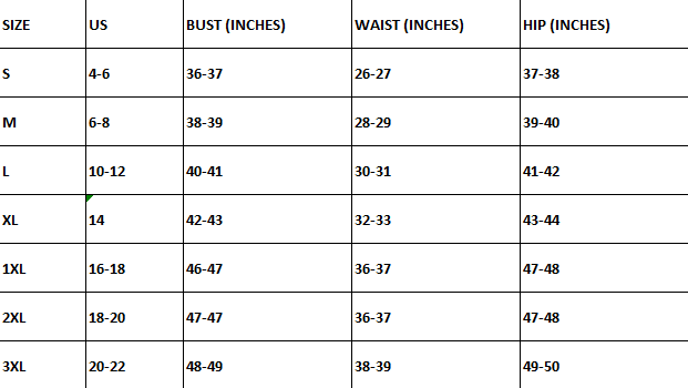 Jade by Jane size chart