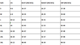 Jade by Jane size chart