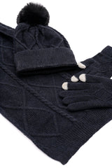 Jane Frost Beanie, Glove & Scarf Set in Black