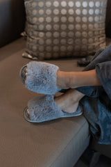 Plush Faux Rabbit Fur Slide Slippers Grey