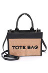 Khaki Faux Straw Fashion Tote Bag front view