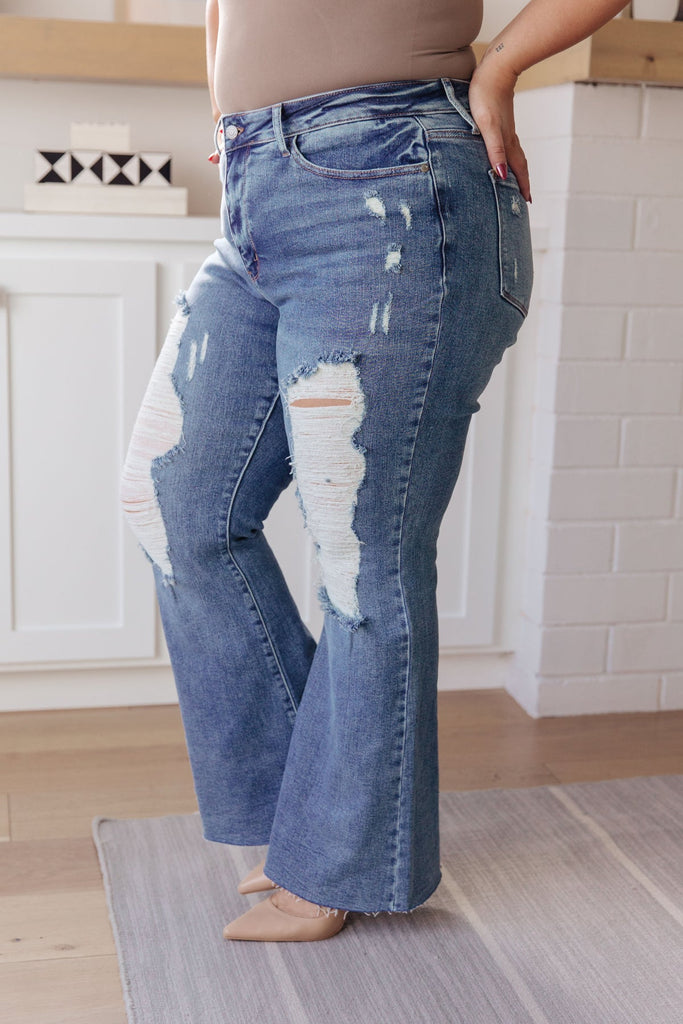 Heavy Destroy Flare Jeans from Judy Blue Medium Wash