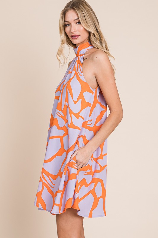 Lavender Abstract Print Halter Sundress