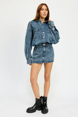 Long Sleeve Dark Denim Mini Dress