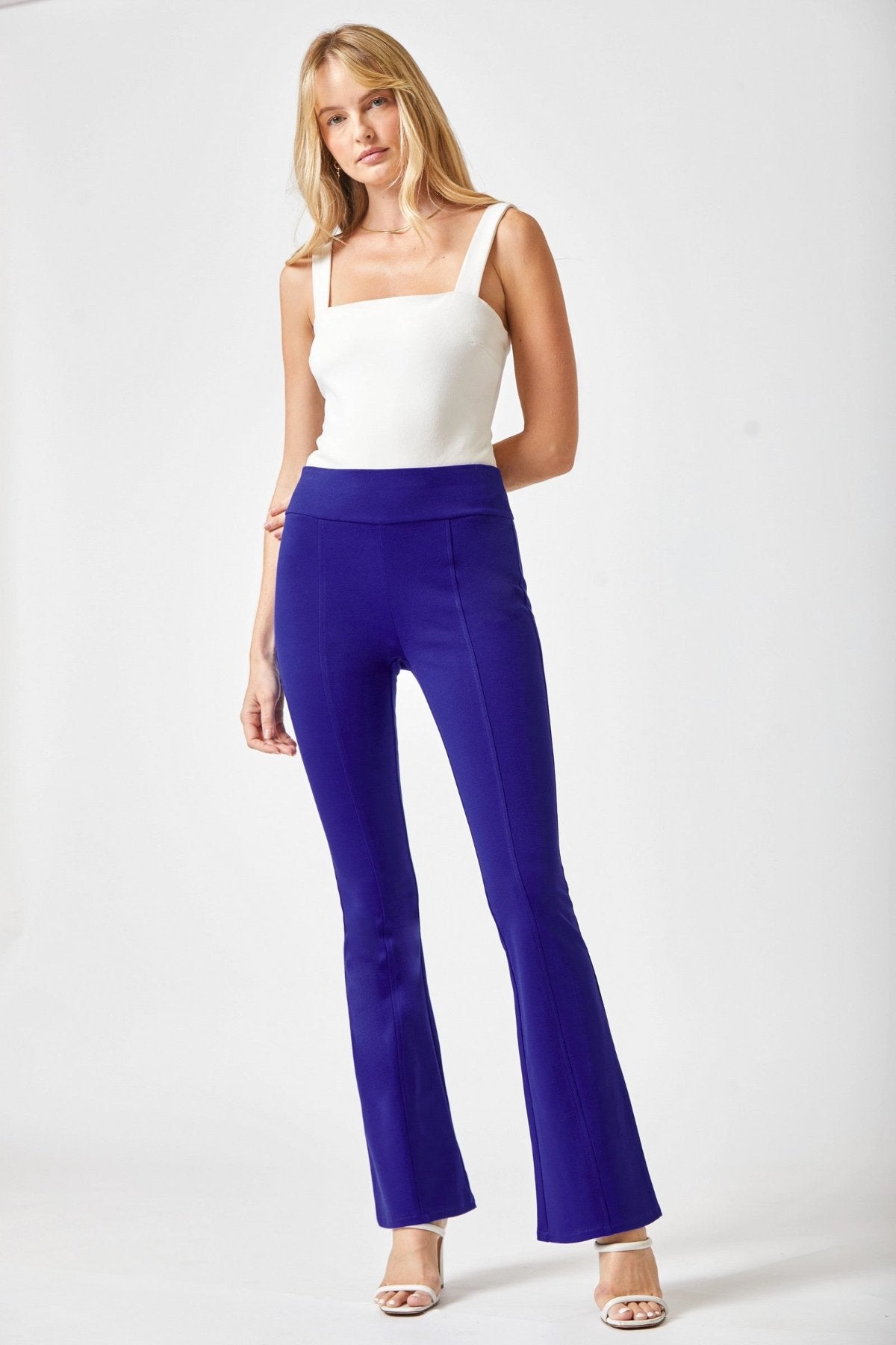 blue High Rise Flare Leg Pants