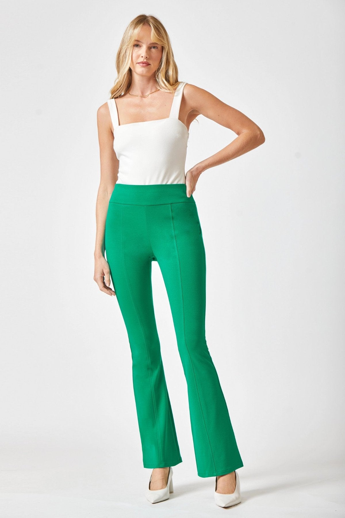 kelly green High Rise Flare Leg Pants