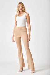 khaki High Rise Flare Leg Pants back