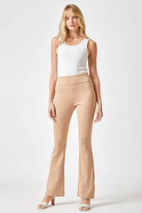 khaki High Rise Flare Leg Pants back