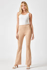 khaki High Rise Flare Leg Pants back