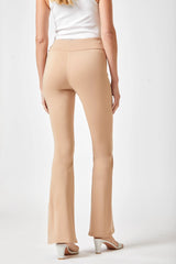 khaki High Rise Flare Leg Pants back 