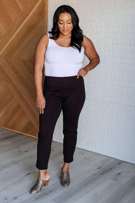 Magic Ankle Crop Skinny Pants in Brown plus size