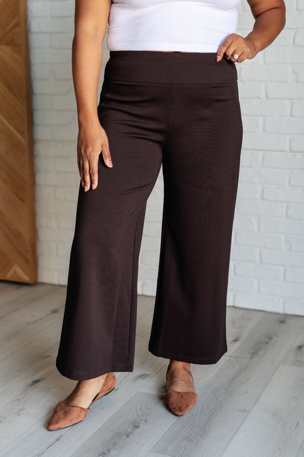 plus size Magic Wide Leg Crop Pants in Brown